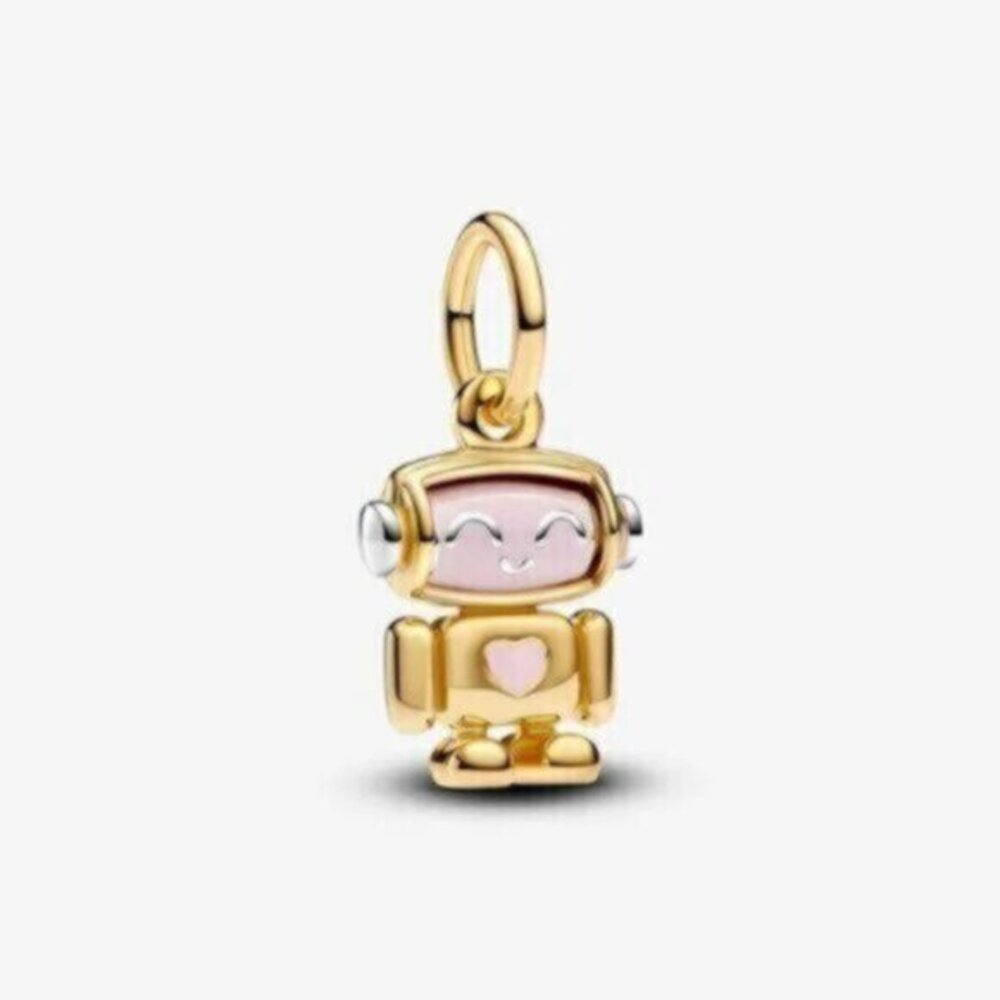 Pandora Gold Robot Charm with Pink Accents